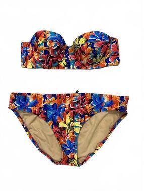 J. Crew Balconette Bikini, Low Waist Bottom, Tropical Island Y2K Made in USA
